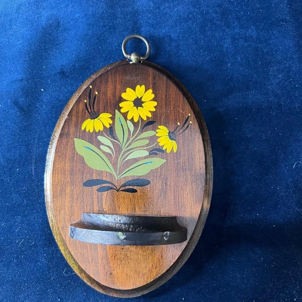 Oval Wooden Wall Plaque with Painted Flowers Small Shelf - Cottagecore Whimsi